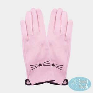 Pink Cat Whiskers Suede Smart Touch Fun Winter Gloves Trendy Statement